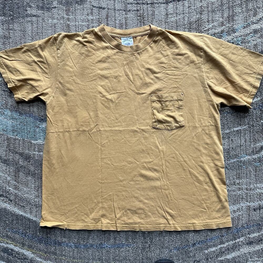 Men's Vintage 90's Branded USA Mustard Yellow Blank Pocket T Shirt Tee Sz XL VTG